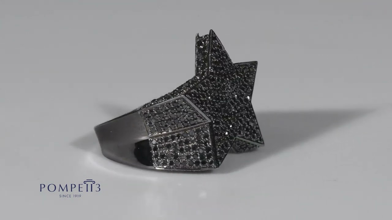 ☆nff☆ star two track ringblack nff98 2Ct Black Diamond Star Men's Ring 10k Black Gold