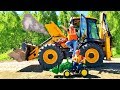 Big Excavator broken Super Lev rides to the rescue on Power Wheel Tractor to help man