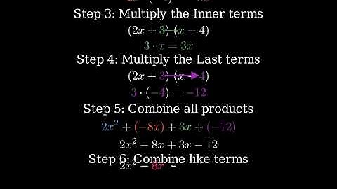 Simplify (2x + 3)(x − 4) Step by Step Algebra Binomial Multiplication