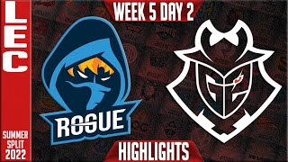 RGE vs G2 Highlights | LEC Summer 2022 W5D2 | Rogue vs G2 Esports
