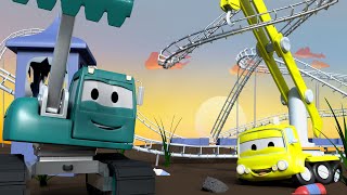 ติดตั้งรถไฟเหาะ 👷 กลุ่มก่อสร้าง 🏠 การ์ตูนรถบรรทุกสำหรับเด็ก Construction Cartoons for Kids