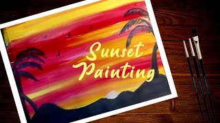 Sunset Painting | Beautiful Sunset Painting | Poster Color Art
