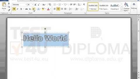 Insert a WordArt design using the text Hello World, font 32pt Tahoma, in Triangle Down transform...