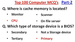 Top 100 MCQ Questions of Computer Fundamental | Computer MCQ's for all Competitive Exams (Part -2)