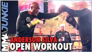 Anderson Silva Sneak Attacks Host, Shows Off Boxing Skills At Open Workouts | Paul vs. Silva