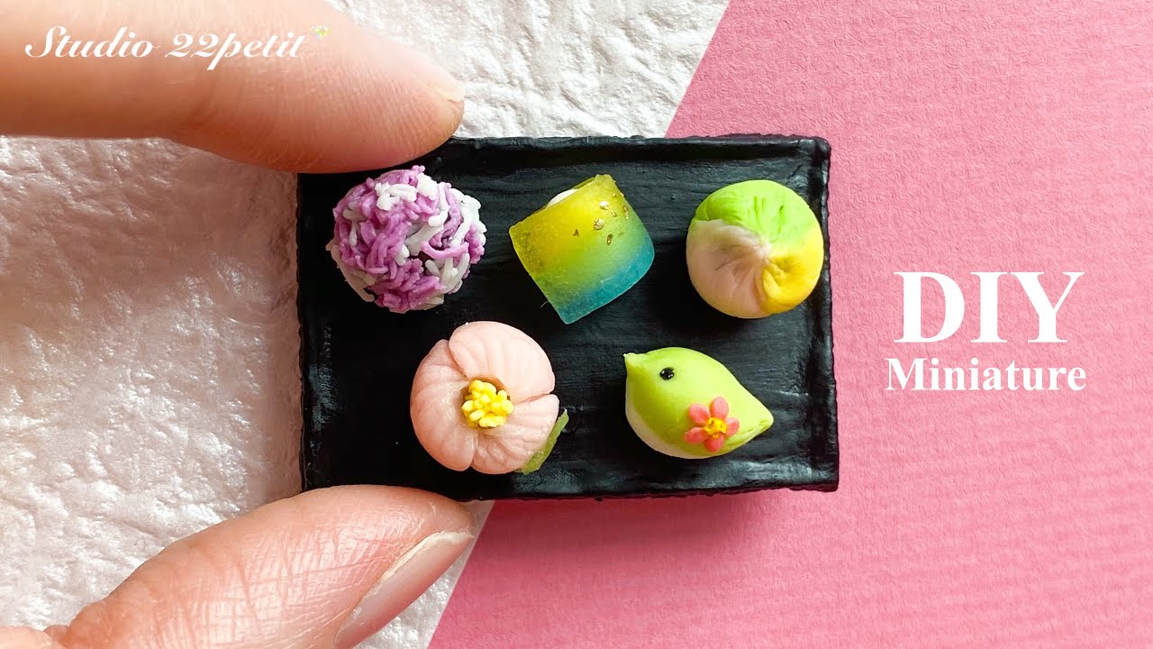 樹脂粘土 ミニチュア和菓子を作りました Diy Miniature Japanese Sweets Wagashi Air Dry Polymer Clay Fakefood ミニチュアフード Youtube