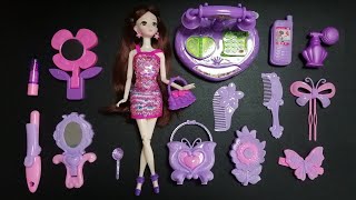 13:58 Minutes Satisfying with Unboxing Barbie Doll / Purple Fashion Accessories and telephone / ASMR