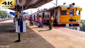 Beautiful EMU local train entered the station - passenger exchanged | Then  high speed EMU stormed