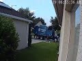 Garbage truck eats garbage can