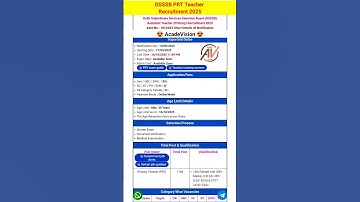 DSSSB PRT Teacher Recruitment 2025 #dsssb #teacher