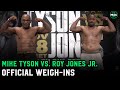 Mike Tyson and Roy Jones Jr. weigh-in ahead of their fight tomorrow