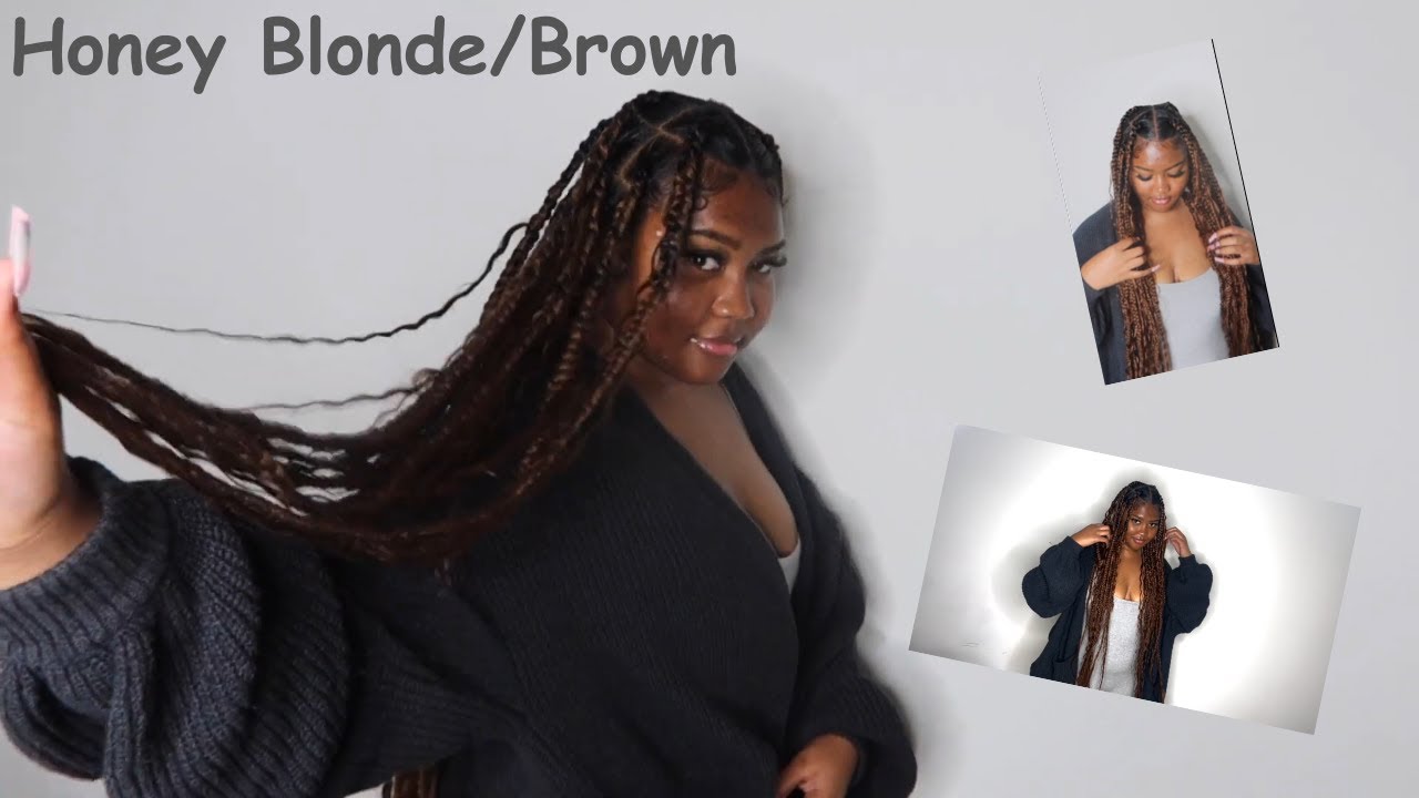 Honey Blonde/Brown Jumbo Boho Knotless Braids using Curly Human