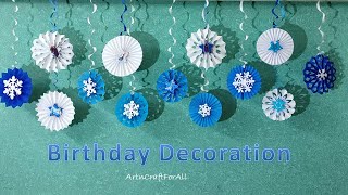 Frozen theme backdrop decoration ideas | birthday decoration | paper fan with swirl for party