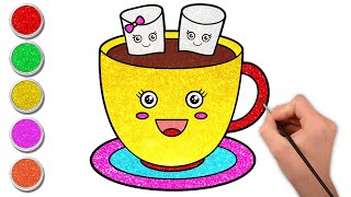 Hot Chocolate Latte Drawing | How to Draw Chocolate Milkshake | Easy Drawing and Coloring for Kids