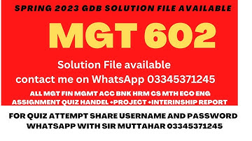 MGT 602 GDB Solution Spring 2023