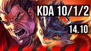 DARIUS vs RUMBLE (TOP) | 9 solo kills, 10/1/2, 800+ games, Godlike | KR Master | 14.10