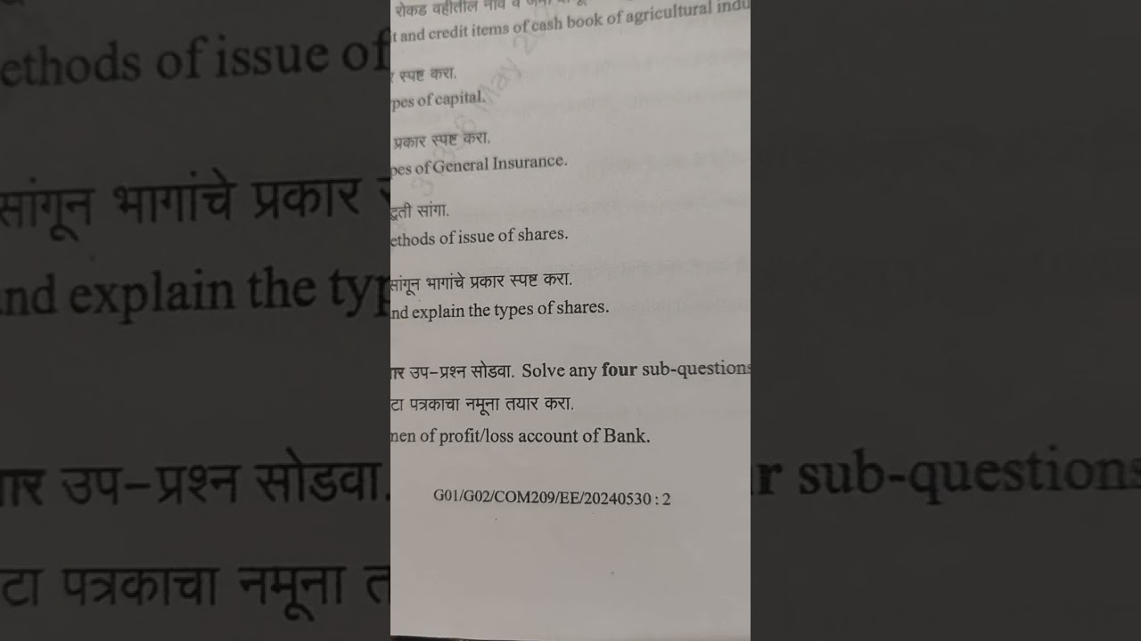 yashwantrao Chavan open university Com209 Question Paper T.y.b.com year 2024