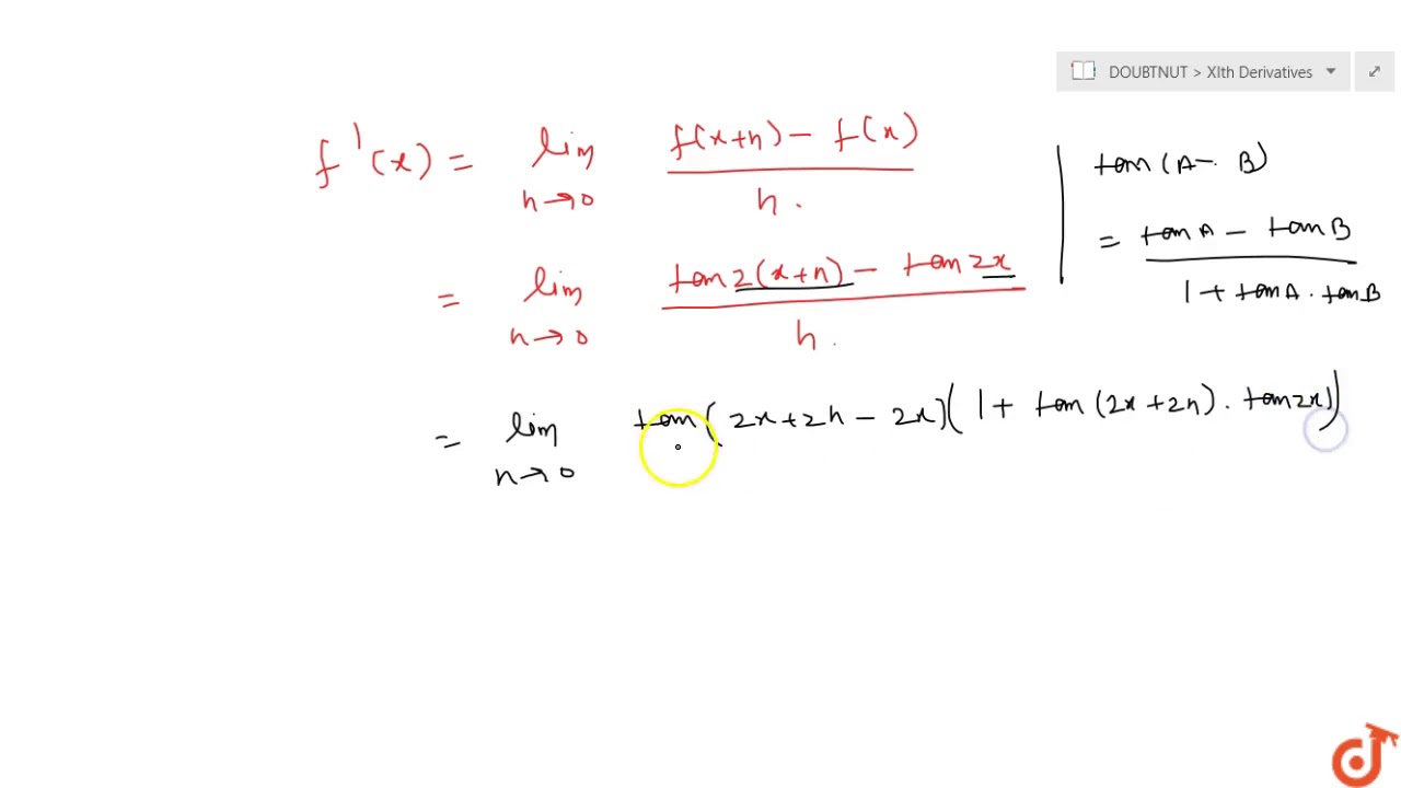 Differentiate The Following From First Principle Tan2x Youtube