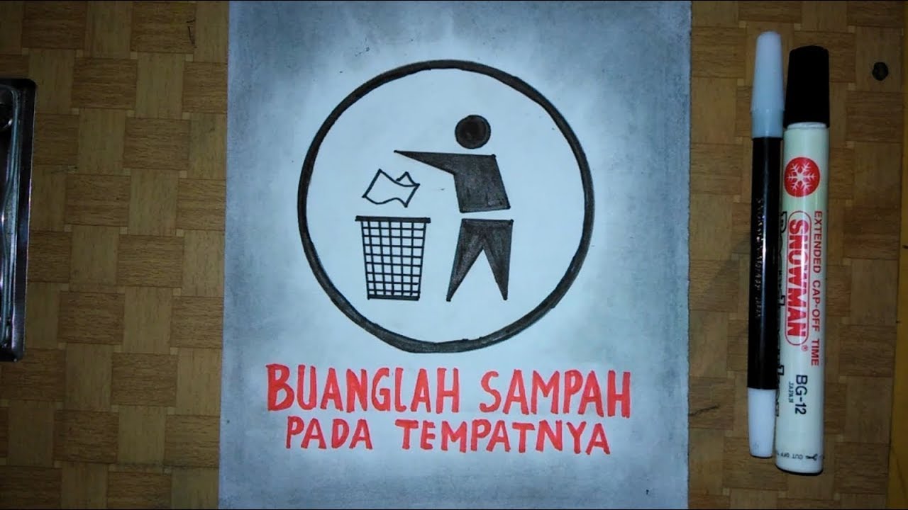 Cara Membuat Poster Tema Kebersihan Lingkungan - Buanglah Sampah Pada Tempatnya - YouTube