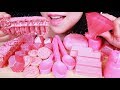 ASMR EATING SOUNDS Pink Food Honeycomb, Mochi, Marshmallows, Edible spoon, Diamond jelly, KitKat 咀嚼音