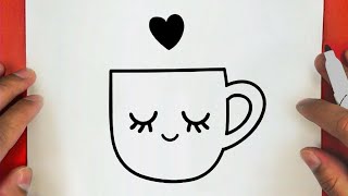 كيف ترسم كوب قهوة كيوت وسهل خطوة بخطوة / رسم سهل / تعليم الرسم للمبتدئين || Cute Coffee Cup Drawing