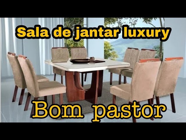 Conjunto Sala de Jantar Completa Mesa Tampo MDF Com Vidro 6 Cadeiras Noce e  Off White Olimpic Bom Pastor