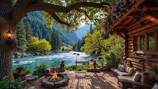 Calm Spring Piano Music River Porch Scene 🌿 Peaceful Campfire & Birds Songs Quietly Calms Your Mind screenshot 1