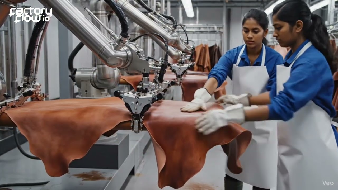 Crocodile ski processing in a modern factory