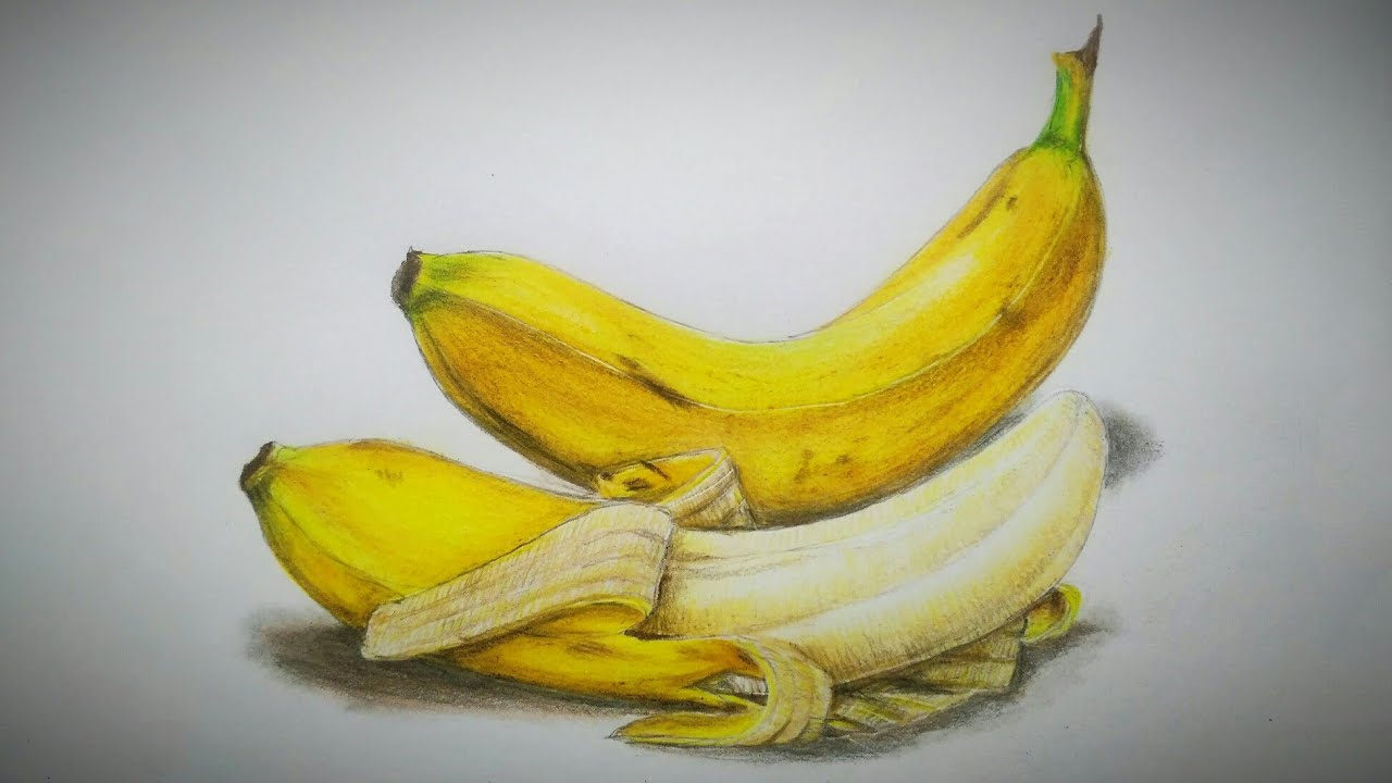 Illustration With Banana Drawn By Hand With Colored Pencil. Drawing With  Crayons. Fresh Tasty Fruits Painted From Nature Stock Photo, Picture and  Royalty Free Image. Image 83315580.