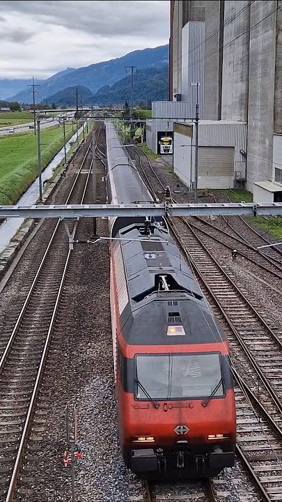 Un treno IC3 delle SBB per Zurigo passa con due locomotive elettriche Re460 sotto il ponte