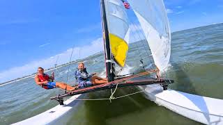 High wind Hobie 16 sailing off the Jersey coast