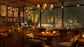 4K Cozy Coffee Shop Ambience & Crackling Fireplace ☕ Smooth Jazz Music to Relax/Study/Work to