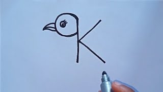 Parrot Drawing Easy | How to Draw Parrot From K letter | Pencil Drawing Of Cute Bird |