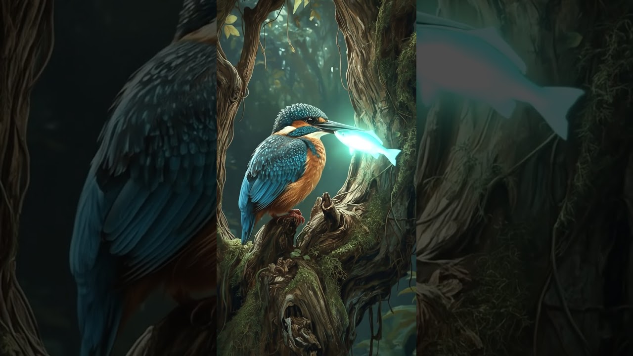 Perched Kingfisher Eating a Big Fish 