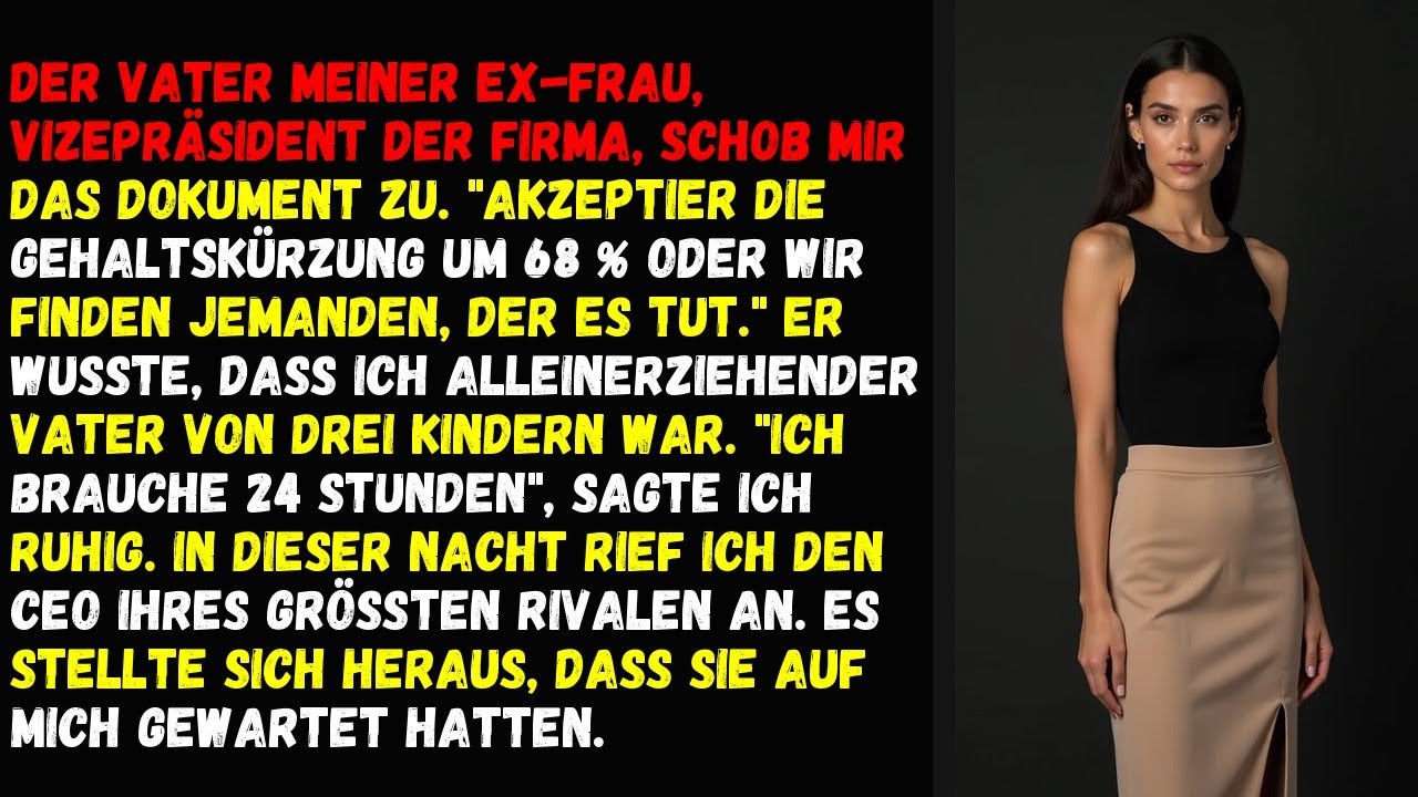 Der Vater meiner Ex-Frau, Vizepräsident der Firma, schob mir das Dokument zu. 