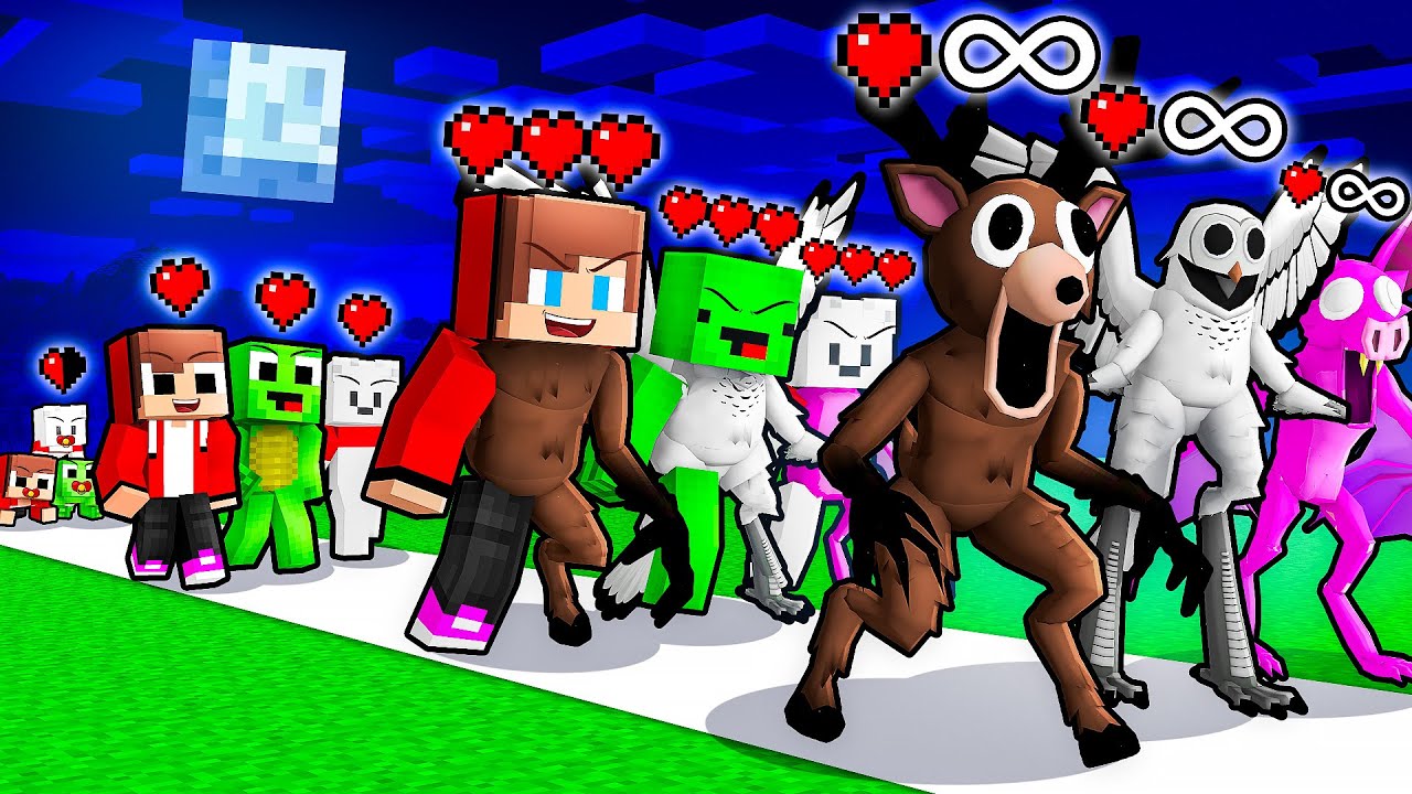 JJ vs Mikey vs Carrie: 99 NIGHTS IN THE FOREST EVOLUTION BATTLE in Minecraft - Maizen