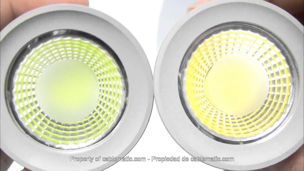 Bombilla LED dicroica GU10 COB 60° 50mm luz día/cálida distribuido CABLEMATIC ® - YouTube