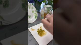 絵付けデモ/メタリックカラー・パウダーゴールドの使い方-Porcelain painting demo.How to use fake metallic color