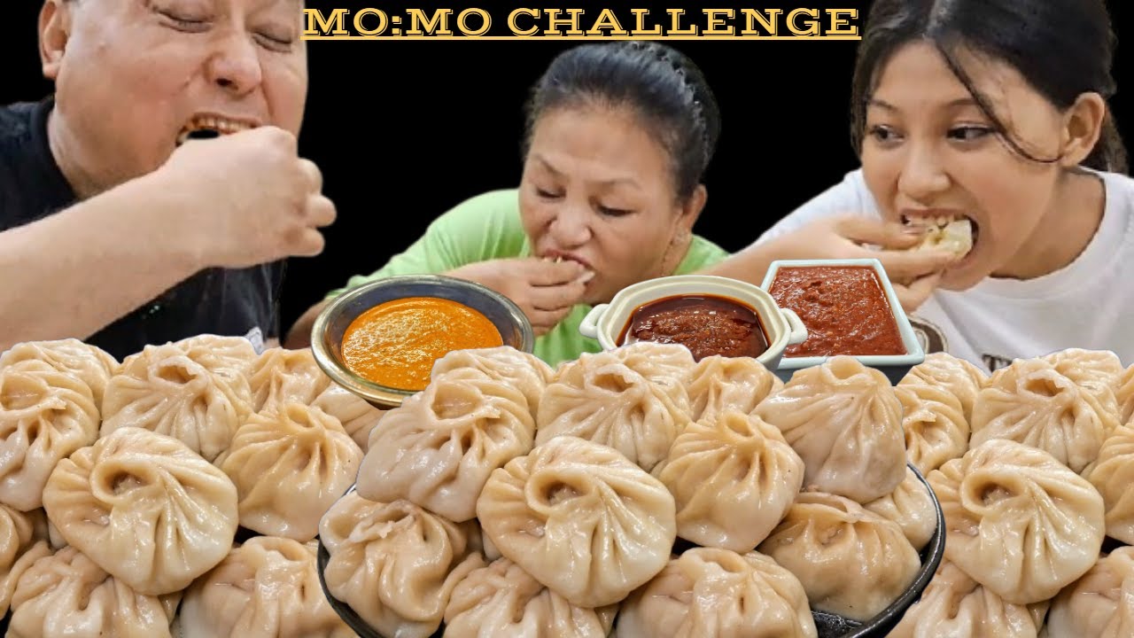 FINISH TEN MOMO IN SEVEN MINUTES CHALLENGE || MOMO CHALLENGE DAD, MOM & DAUGHTER