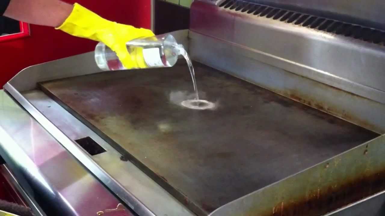 Procedure for cleaning restaurant hot plate