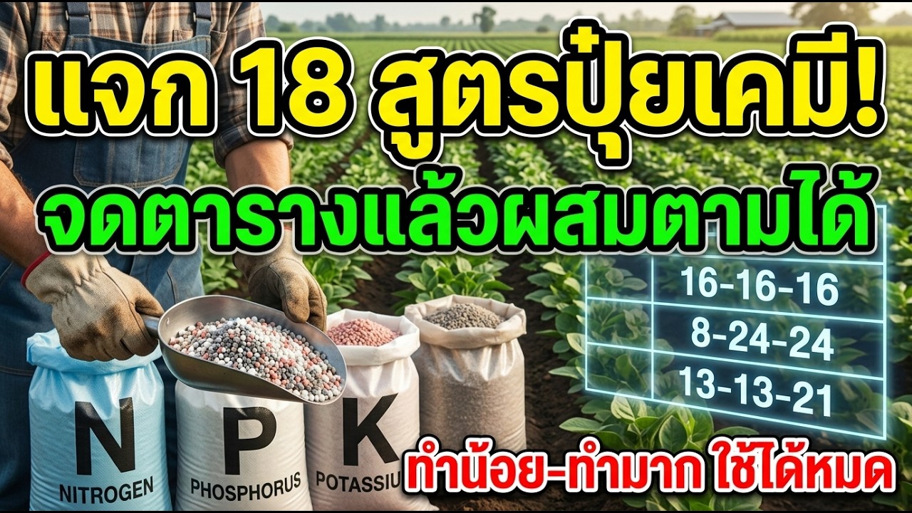 แจก 18 สูตรผสมปุ๋ยเคมีใช้เอง! ทำน้อย ทำมาก จัดเต็มทุกสูตร จดตารางแล้วผสมตามได้เลย