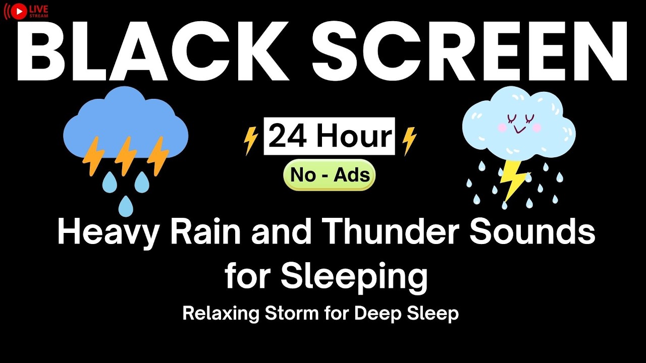 🔴 Heavy Rain and Thunder Sounds for Sleeping – Black Screen | Relaxing Storm for Deep Sleep