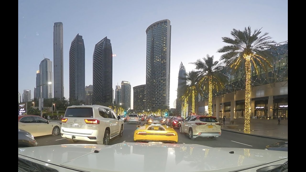 DUBAI 4K - Evening drive - Sheikh Mohammed bin Rashid Boulevard, Downtown