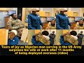 Tears of joy as Nigerian man serving in the US Army surprises his wife at work after 11 months
