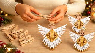 🎄Turn Wooden Clothespins and a Bottle Cap into a Beautiful Christmas Angel 😇| Easy Christmas Decor