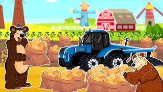The Bear Farm: 30 days of Garden, Planting and Harvesting Potatoes With Tractor| Funny Vehicles Farm