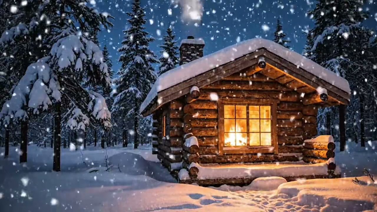 Fall Asleep Instantly ❄️ Cozy Cabin Snowstorm | Wind & Fireplace for Deep Sleep