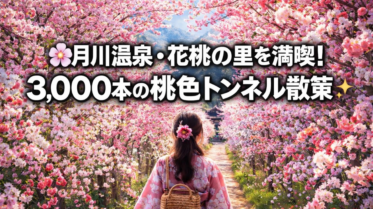 🌸月川温泉・花桃の里を満喫！3,000本の桃色トンネル散策✨