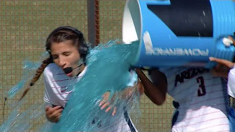 Jill Aguilera gets an Powerade shower from her Ari...
