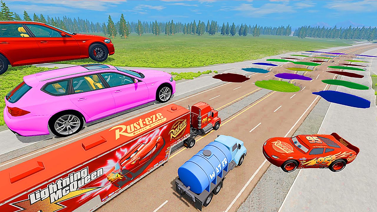  hallenge Pixar Cars Vs The Biggest Car In BeamNG Drive McQueen Truck